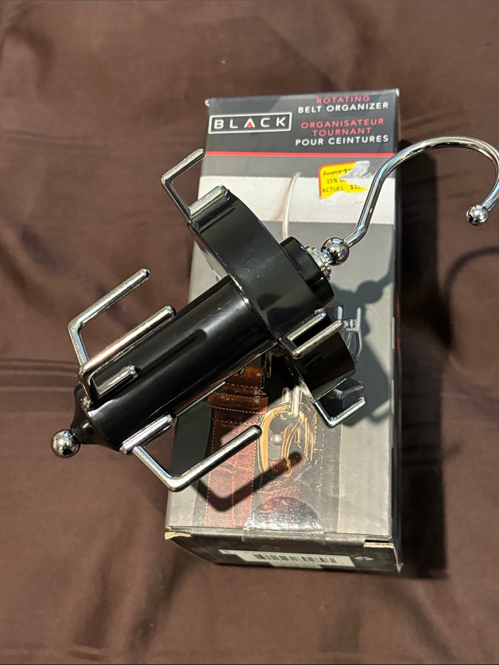 BLACK Rotating Belt & Accessory Hanger - Black with Chrome Hooks